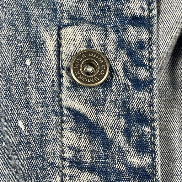 Smoke Rise: Distressed Streetwear Denim Jacket w/Red Accents & frayed details - Picture 5 of 14